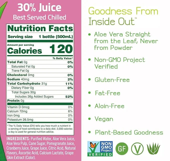 ALO Aloe Vera Juice Drink | ENRICH - Pomegranate + Cranberry | 16.9 fl oz, Pack of 12 | Plant-Based Drink with Real Aloe P...