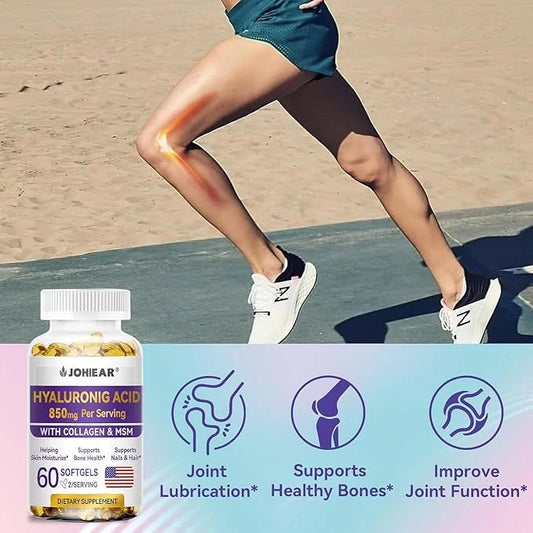 Hyaluronic Acid Supplements, 850mg High Bioavailable Dietary Hyaluronic Acid Capsules, Double Strength Skin Hydration, Joi...
