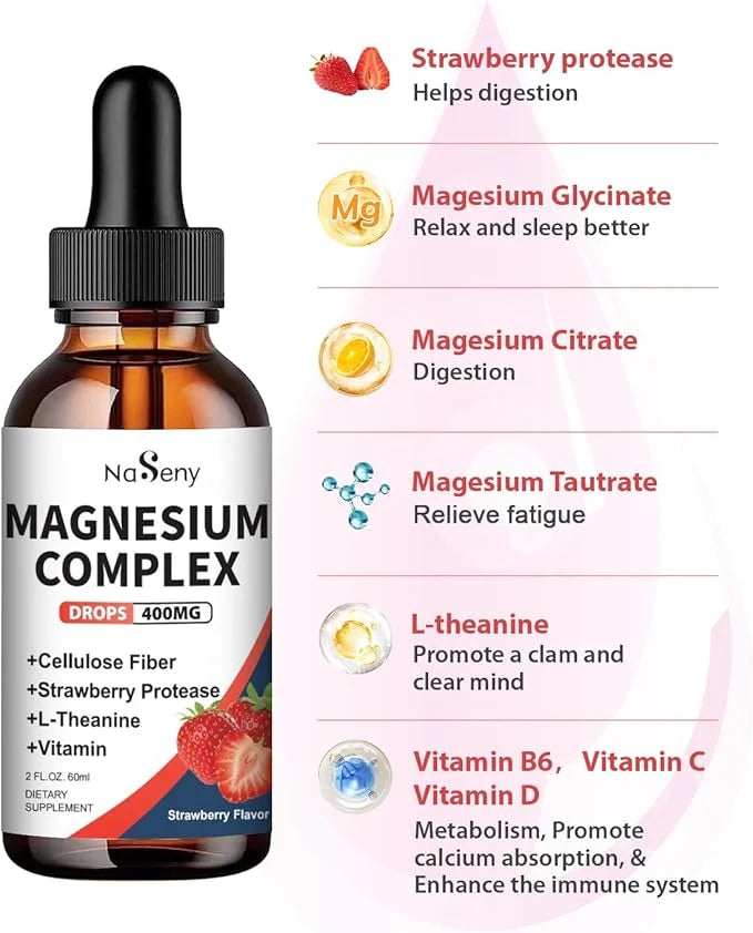 Liquid Magnesium Glycinate,Kids Magnesium Drops,400mg Liquid (2 Fl Oz/1PCS)