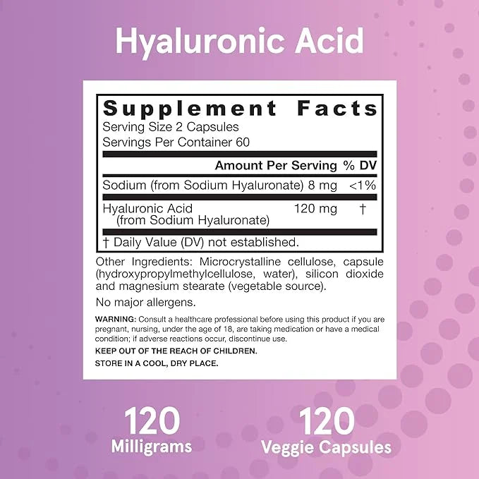 Jarrow Formulas® Hyaluronic Acid 120 mg, Dietary Supplement, Skin Health Support, 120 Veggie Capsules, Up to 60 Day Supply...