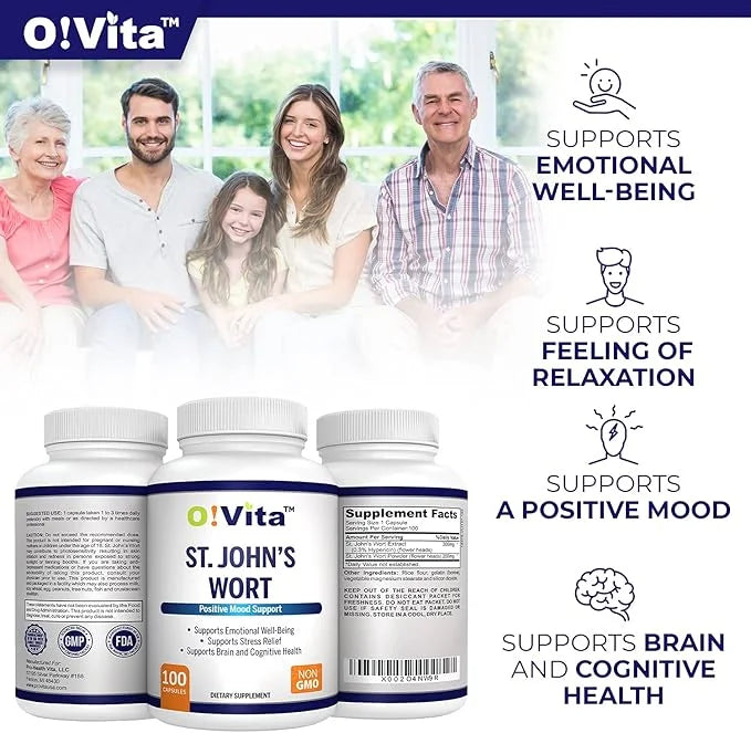 St. John's Wort 500mg (Capsules), Positive 100 Non-GMO 100-day Supply