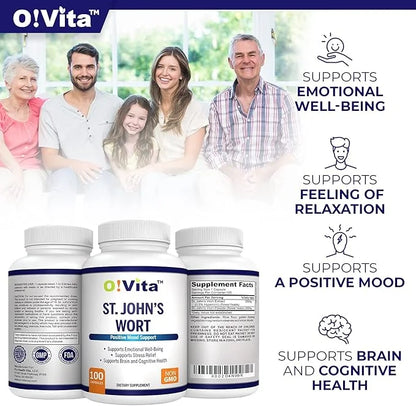 St. John's Wort 500mg (Capsules), Positive 100 Non-GMO 100-day Supply