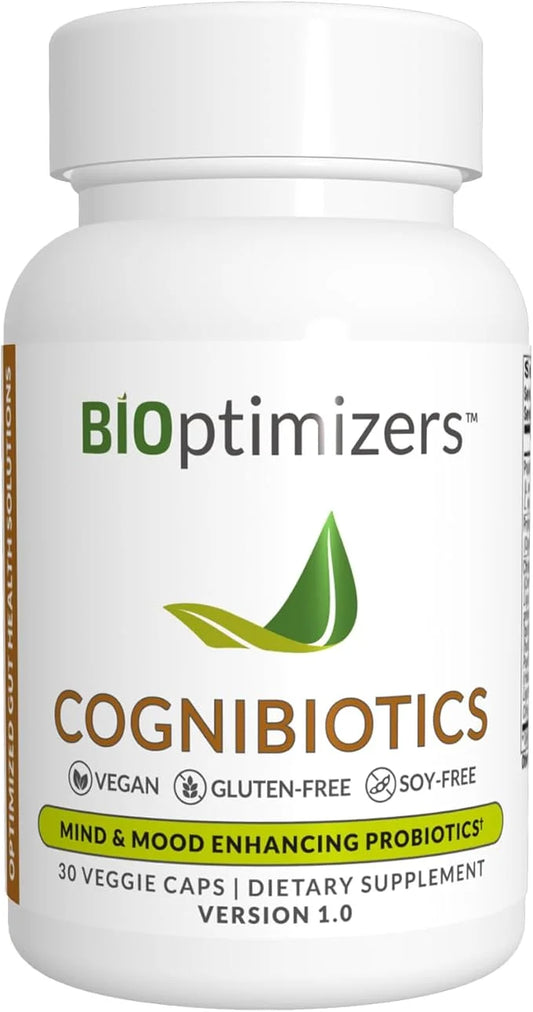 BiOptimizers Cognibiotics Probiotic Brain Supplement - Helps Support Mood, Better Focus, Memory, Mental Clarity - 30 Capsu...