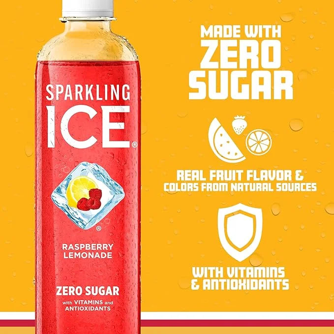 Sparkling Ice, Raspberry Lemonade Sparkling Water, Zero Sugar Flavored Water, with Vitamins and Antioxidants, Low Calorie ...