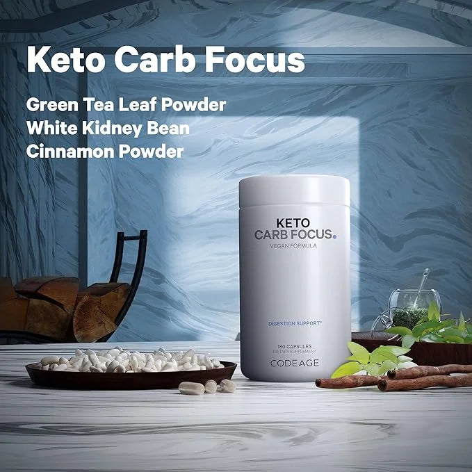 Codeage Keto Carb, White Kidney Bean, Green Tea & Cinnamon Bark Supplement, Triple Action Keto Cheat Vegan Pills, Ketogeni...