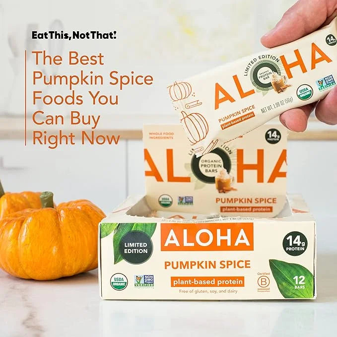 ALOHA Organic Plant Based Protein Bars - Pumpkin Spice, Vegan, Low Sugar, Gluten-Free, Low Carb, Non-GMO, No Stevia, No Er...