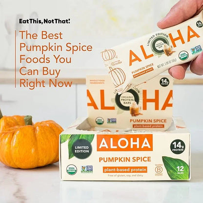 ALOHA Organic Plant Based Protein Bars - Pumpkin Spice, Vegan, Low Sugar, Gluten-Free, Low Carb, Non-GMO, No Stevia, No Er...