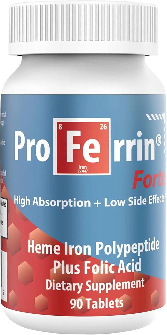 Proferrin Forte-12mg of high Absorbing Heme Iron Polypeptide. Easy on The Gut. 90 Tablets. 1mg of Folic Acid to aid in red...