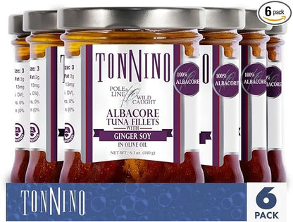 Tonnino Albacore Tuna in olive oil with Ginger Soy 6.3oz 6-Pack Omega-3 Rich, High Protein, Gluten-Free, Ready-to-Eat Tuna...