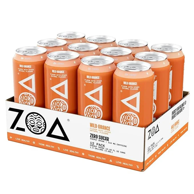 ZOA Zero Sugar Energy Drinks, Wild Orange - Sugar Free with Electrolytes, Healthy Vitamin C, Amino Acids, Essential B-Vita...