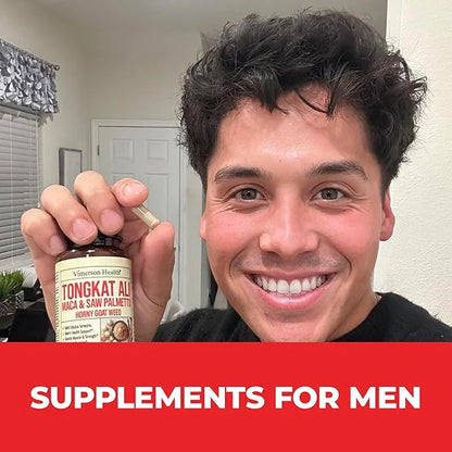 Tongkat Ali for Men - Healthy Testosterone Support. Balanced Energy Supplements for Men with Horny Goat Weed, Maca Root Po...