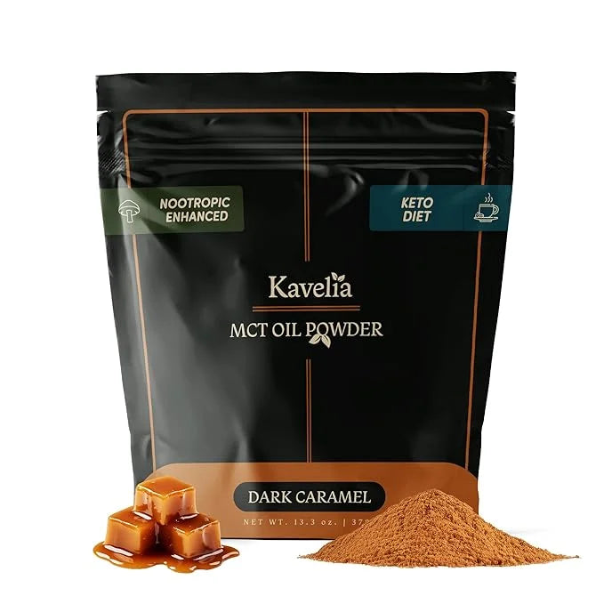 Organic MCT Oil Powder Coffee Creamer – Keto Vegan Non-Dairy Superfood with Nootropic Mushroom Blend, Sugar-Free Caramel F...