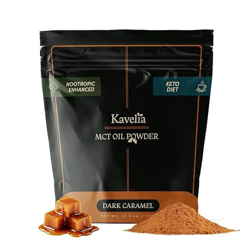 Organic MCT Oil Powder Coffee Creamer – Keto Vegan Non-Dairy Superfood with Nootropic Mushroom Blend, Sugar-Free Caramel F...