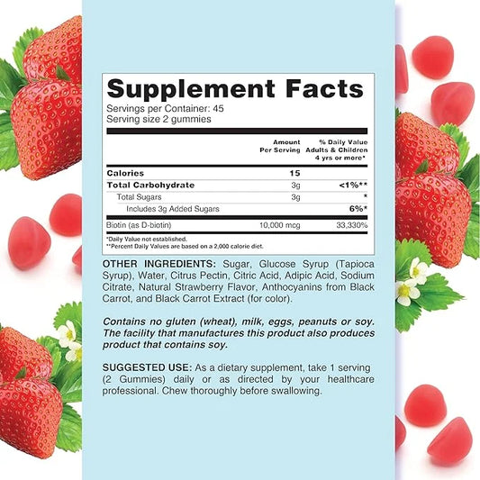 Biotin - Biotin Gummies, Gummy Vitamin 10,000 mcg, 90 Count