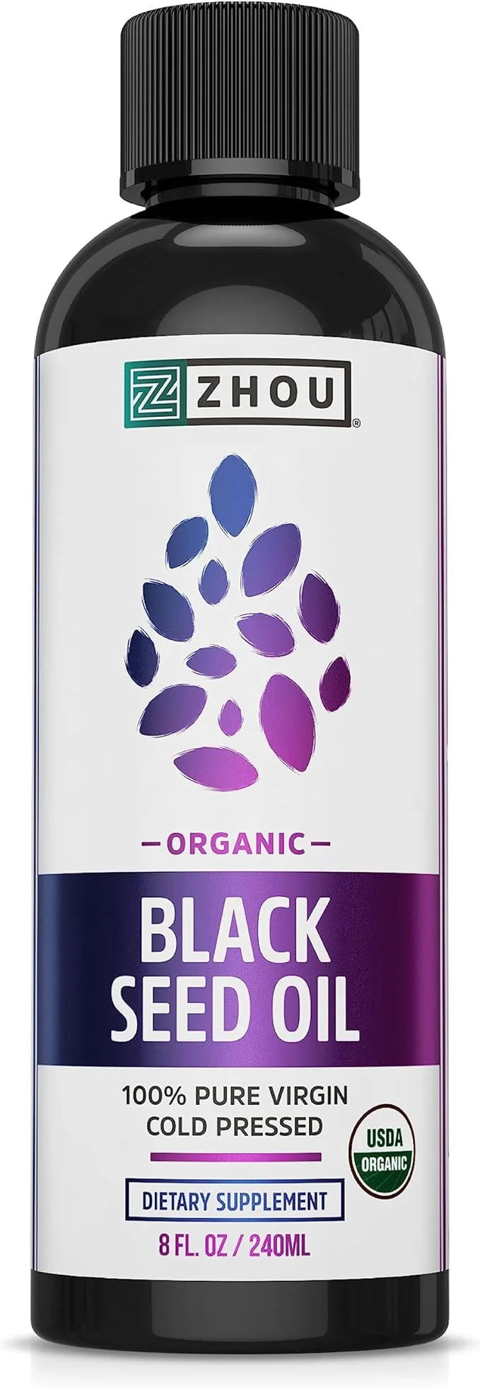 Zhou Organic Black Seed Oil | 100% Virgin Cold Pressed Omega 3 6 9 | Super Antioxidant for Immune Support, Joints, Digesti...