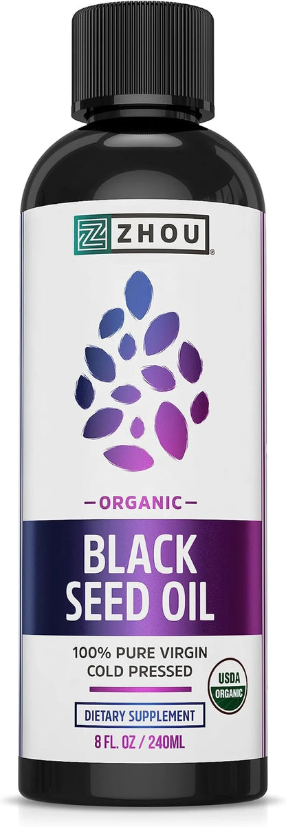 Zhou Organic Black Seed Oil | 100% Virgin Cold Pressed Omega 3 6 9 | Super Antioxidant for Immune Support, Joints, Digesti...