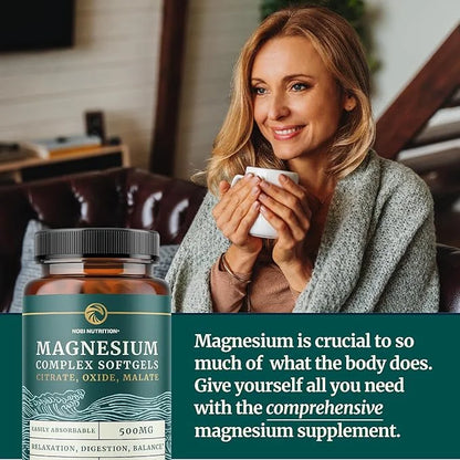 Triple Magnesium Softgels | Citrate, Malate, & Oxide | Highly Absorbable Magnesium Supplement for Digestion, Calm, Leg Cra...
