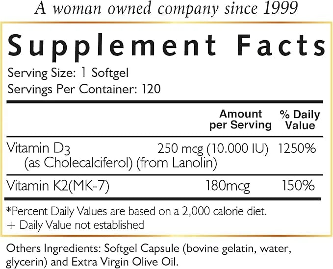 Coco March Vitamin D3+K2 10,000 IU 4 Month 250 mcg D3-180 mcg K2