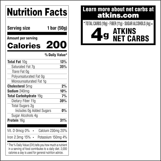 Atkins Creamy Cookie Crunch Meal Bars, 16g Protein, 11g Fiber, 2g Sugar, 4g Net Carbs, Low Carb, 12 Count - Product Image