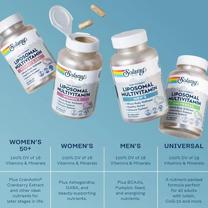 SOLARAY Liposomal Multivitamin for Men, Enhanced D3, C, B12, Zinc, 30 Servings, 60 VegCaps
