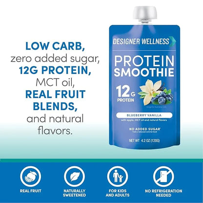 Designer Wellness Protein Smoothie, Real Fruit, 12g Protein, Low Carb, Zero Added Sugar, Gluten-Free, Non-GMO, No Artifici...