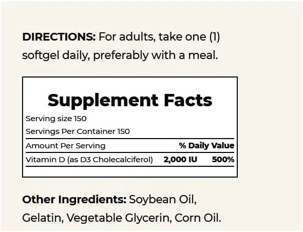 Nature's Bounty Vitamin D, Supports Immune 2000IU Vitamin D3, 150 150 Softgels ,150 Count 1)