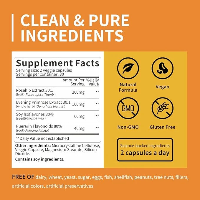4-in-1 Women's Health Complex, Supports Hormone Balance, Skin Health & Vitality - with Rosehip, Evening Primrose, Soy Isof...