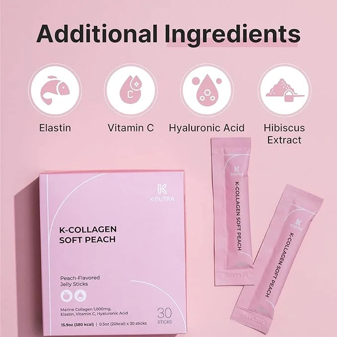 K-Nutra K-Collagen Soft Peach | 15.9oz (30 Sticks) | Marine Collagen with Vitamin C | Supports Skin, Hair & Nail Health | ...