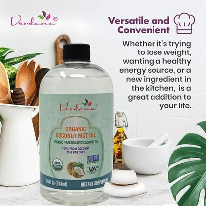 Verdana USDA Certified Organic Coconut MCT Oil – Fractionated Coconut Oil – No Palm Kernel Used – Kosher, Food Grade, Non-...