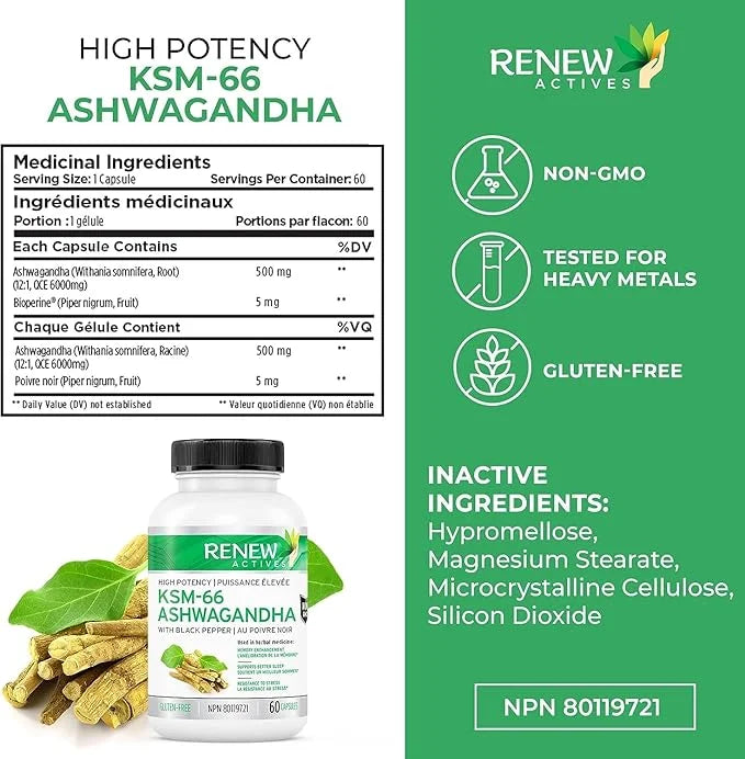 Renew Actives Ashwagandha KSM-66 Capsules 60 Capsules