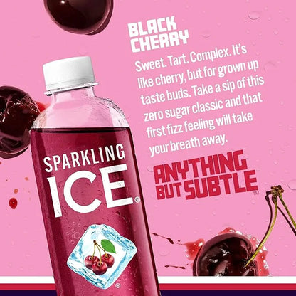 Sparkling Ice, Black Cherry Sparkling Water, Zero Sugar Flavored Water, with Vitamins and Antioxidants, Low Calorie Bevera...