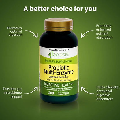 Probiotic Multi-Enzyme - Digestive Health Supplement 200 Count