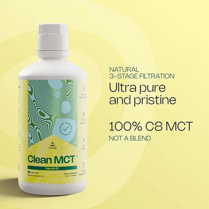 LevelUp Clean MCT Oil - 100% Caprylic C8 for Energy, Focus, Weight Management, Gut Health, Brain Superfuel - Keto Suppleme...