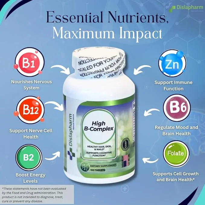 High B Complex Vitamins for Women B2, B6, B6, B12, B12, B1, B1, Vitamin 100 Tablets