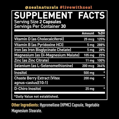 Vela Fertility Support Supplement | + Myo & D-Chiro Inositol + Vitex Berry | Reproductive Support, Hormonal & Ovarian Supp...