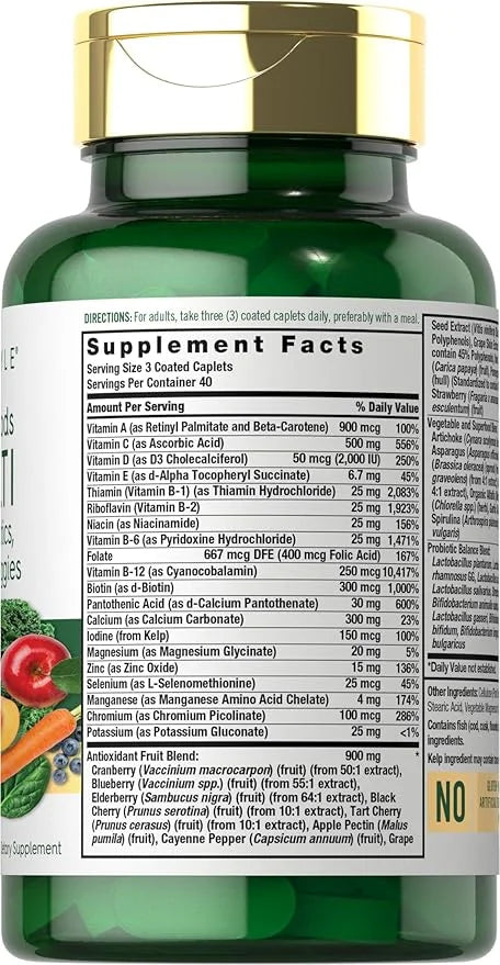 Carlyle Fruits and Veggies Supplement | 120 Count | Superfood Multivitamin with Probiotics | Made with 20 Fruits and Veget...