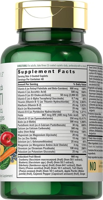 Carlyle Fruits and Veggies Supplement | 120 Count | Superfood Multivitamin with Probiotics | Made with 20 Fruits and Veget...