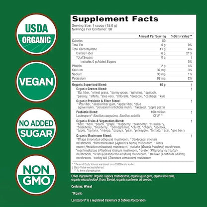 COUNTRY FARMS Super Greens Natural Flavor, 50 Organic Super Foods, USDA Organic Drink Mix (Wheat Grass, Spirulina, Chlorel...