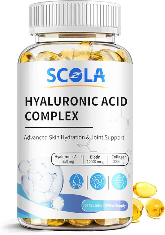 Hyaluronic Acid Supplements - Advanced Skin Hydration & Joint Support with 250 mg Hyaluronic Acid, Vitamin C, Collagen, an...