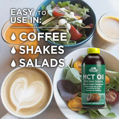 COUNTRY FARMS MCT Oil, Brain and Body Fuel from Coconuts*, Promotes Natural Energy, Keto and Paleo Friendly, Flavorless an...
