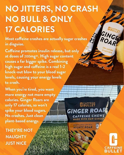 Ginger Roars - 120 Caffeine Gummies - Plant Based Caffeine Chews Each 33mg Caffeine, Made from Root Ginger with a Natural ...