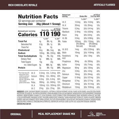 SlimFast Meal Replacement Powder, Original Rich Chocolate Royale, Weight Loss Shake Mix, 10g of Protein, 52 Servings (Pack...