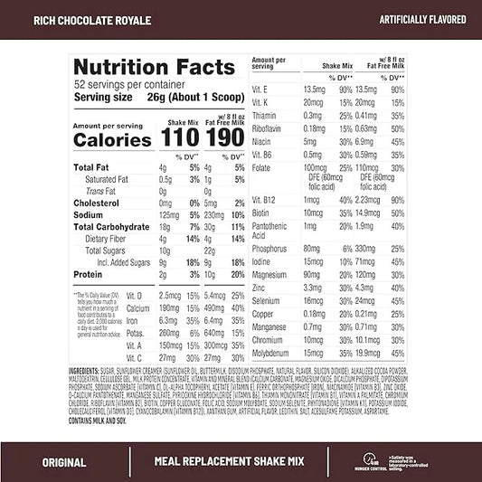 SlimFast Meal Replacement Powder, Original Rich Chocolate Royale, Weight Loss Shake Mix, 10g of Protein, 52 Servings (Pack...