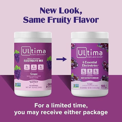 Ultima Replenisher Daily Electrolyte Powder Drink Mix – Grape, 90 Servings – Hydration Powder with 6 Key Electrolytes and ...