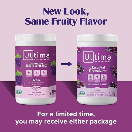 Ultima Replenisher Daily Electrolyte Powder Drink Mix – Grape, 90 Servings – Hydration Powder with 6 Key Electrolytes and ...