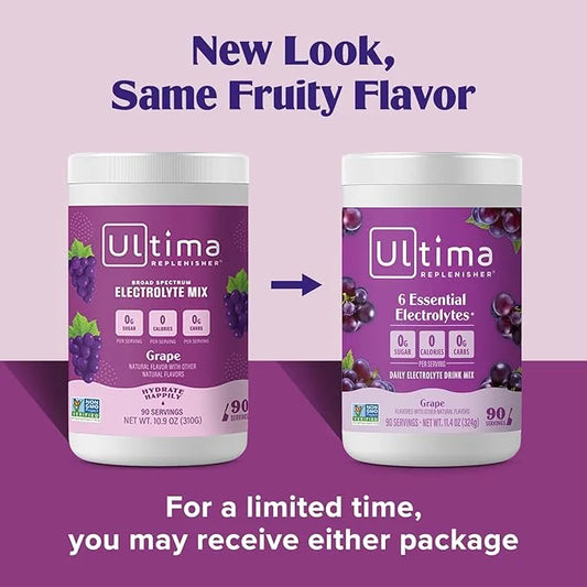 Ultima Replenisher Daily Electrolyte Powder Drink Mix – Grape, 90 Servings – Hydration Powder with 6 Key Electrolytes and ...