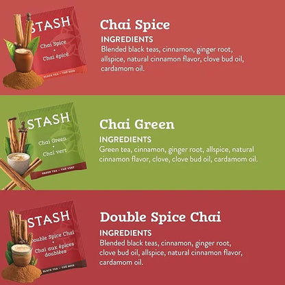 Stash Chai Tea Variety Pack Sampler Assortment - Caffeinated, Non-GMO Project Verified Premium Tea with No Artificial Ingr...