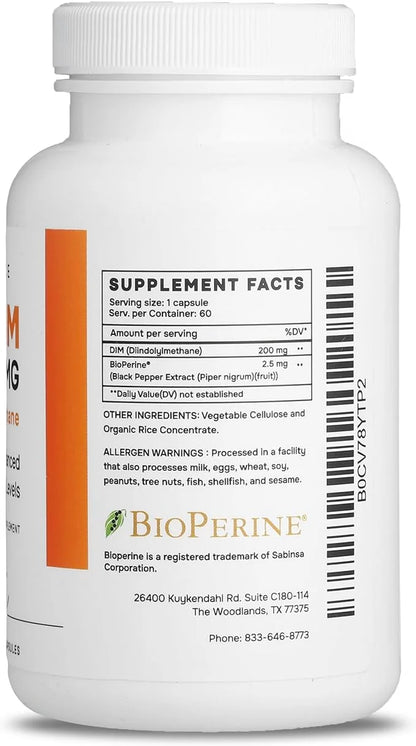 DIM Supplement 200mg | Estrogen Balance for Men and Women | Menopause, PCOS, Hormonal Acne Support & Antioxidant Support f...