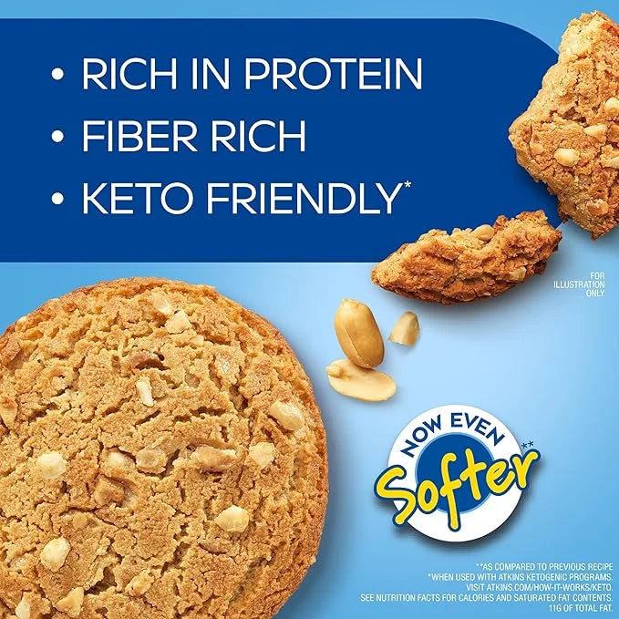Atkins Peanut Butter Protein Cookie, Protein Dessert, Rich in Fiber, 3g Net Carb, 1g Sugar, Keto Friendly, 4 Count - Produ...