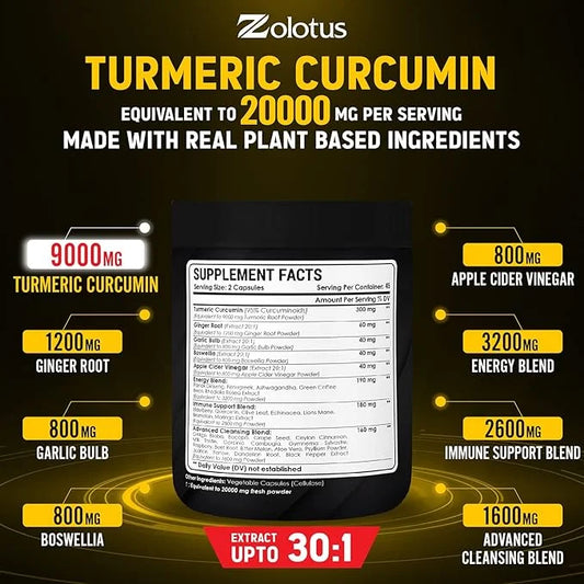 30 in 1 Turmeric Curcumin + 95% Curcuminoids, 20000mg, with 90 Capsules